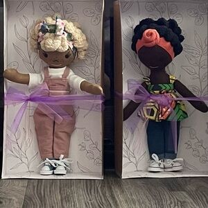 Handmade Cloth Dolls with Pink and Multicolor Outfits